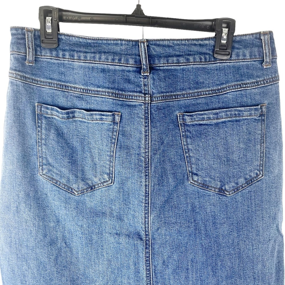 For the Republic Blue Raw Hem Fringe Midi Zip Front Slit Denim Skirt Size 12/30 - Picture 6 of 10